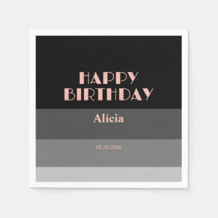 Serviette En Papier Rose Gold Script Gris noir rayures Anniversaire