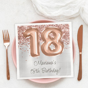 Serviette En Papier Rose Gold Silver 18e fête d'anniversaire