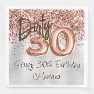 Serviette En Papier Rose Gold Silver 30e fête d'anniversaire