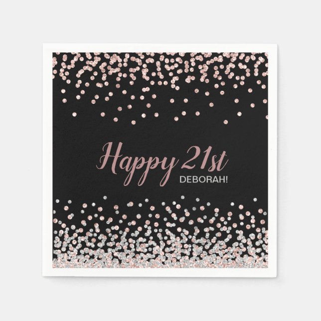 Serviette En Papier Rose Gold Silver Confetti 21e fête d'anniversaire (Devant)