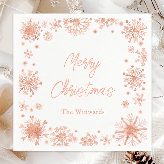 Serviette En Papier Rose Gold Snowflakes Noël (Créateur téléchargé)