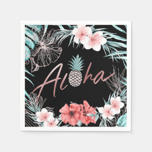 Serviette En Papier Rose Gold Tropical Pineapple Botanique Aloha Luau