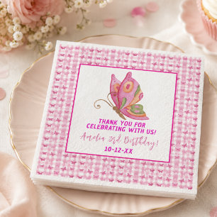 Serviette En Papier Rose gold violet élégant papillon fille anniversai