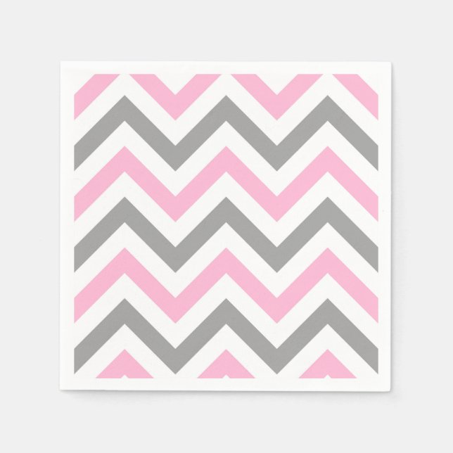 Serviette En Papier Rose, Gris Dk What Grand Motif Chevron ZigZag (Devant)
