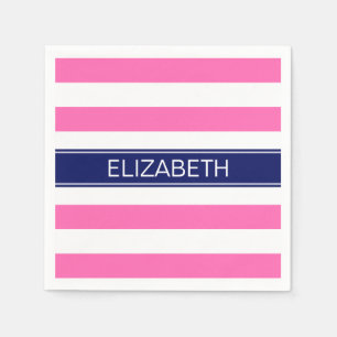 Serviette En Papier Rose Hot #2 Whal Horiz Stripe Nom de la marine Mon
