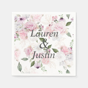 Serviette En Papier Rose Jardin fleuri Monogramme Mariage Napkin