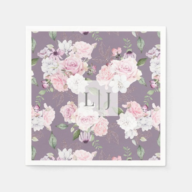 Serviette En Papier Rose Jardin floral Monogramme Papier Napkin (Devant)