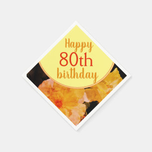 Serviette En Papier Rose jaune Floral 80e Anniversaire de fête Napkins