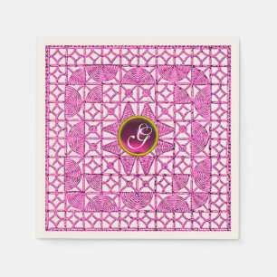 SERVIETTE EN PAPIER ROSE LILAC GÉOMÉTRIQUE LACE GEM STONE MONOGRAMME