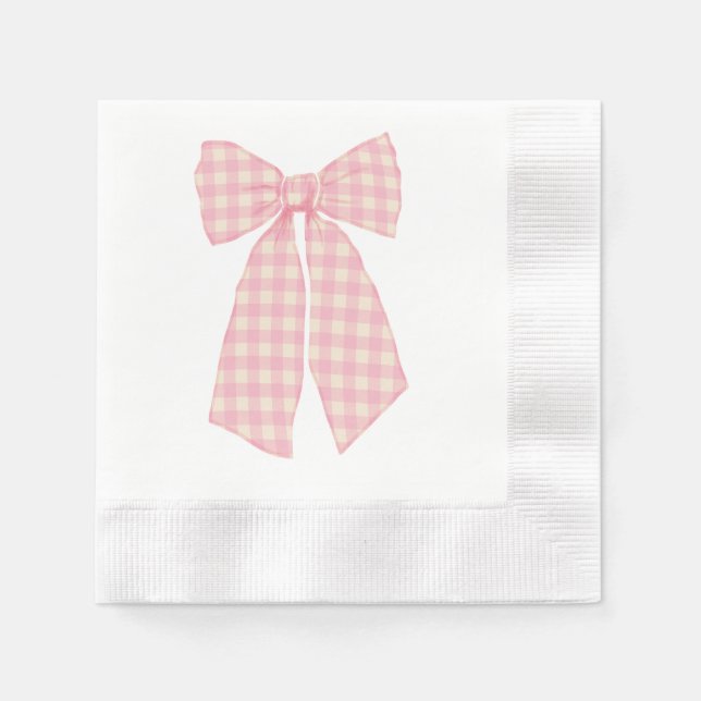 Serviette En Papier Rose moderne En vichy Romantique Coquette Bow Coin (Devant)