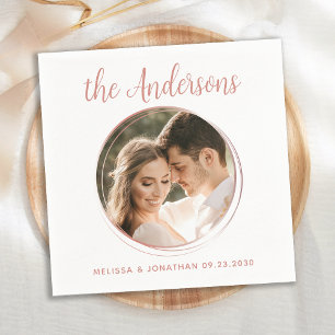 Serviette En Papier Rose moderne Gold Mariage photo personnalisé