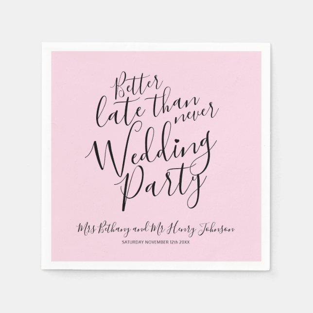 Serviette En Papier Rose noir heureux jamais après la fête de mariage (Devant)