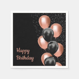 Serviette En Papier Rose noire élégance ballon doré 