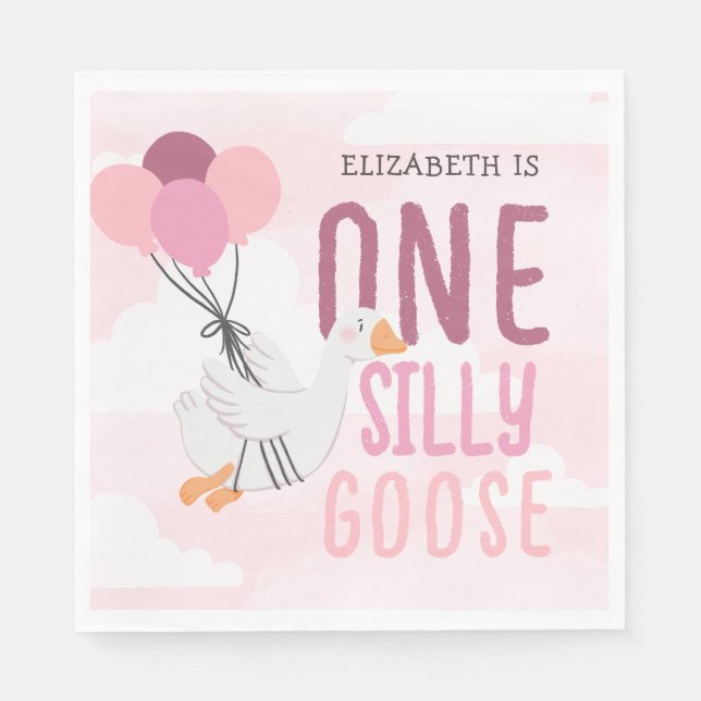 Serviette En Papier Rose One Silly Goose 1er anniversaire (Devant)