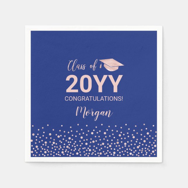 Serviette En Papier Rose or & Blue Confetti Classe de graduation (Devant)
