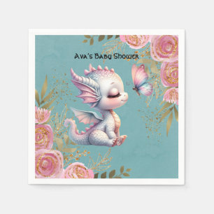 Serviette En Papier Rose Or Floral Dragon Papillon Girl Baby Douche