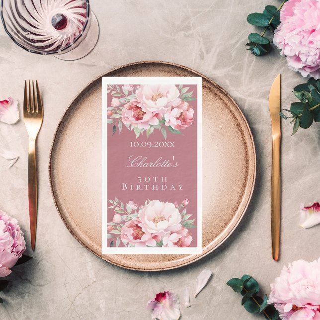 Serviette En Papier Rose or rose roses floraux élégant anniversaire (Créateur téléchargé)