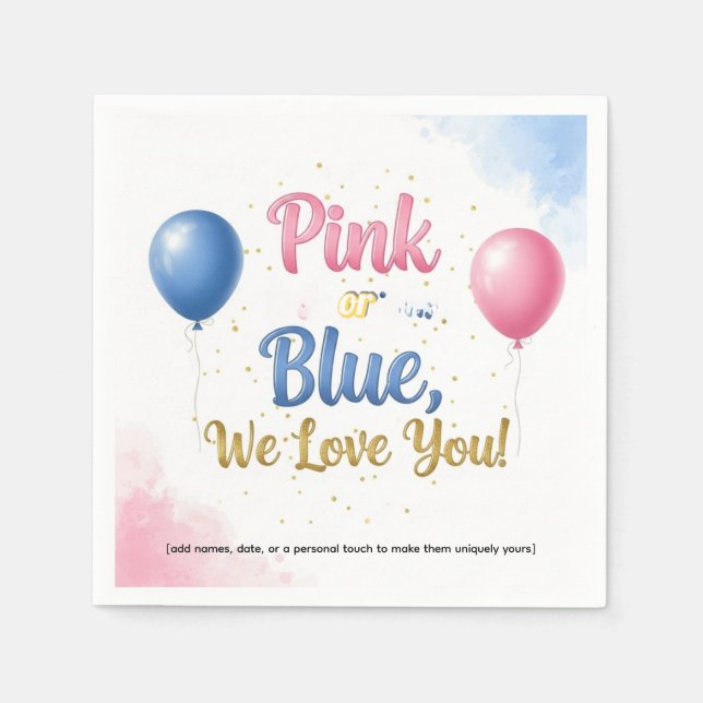Serviette En Papier ✨ rose ou bleu, nous vous aimons | Révéler le genr (Devant)