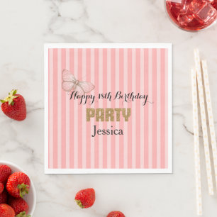 Serviette En Papier Rose Pâle Confetti Pailleté Or 18e Anniversaire
