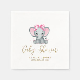 Serviette En Papier Rose Pâle Or Éléphant Mignon Élégant Baby Shower