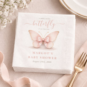 Serviette En Papier Rose Pâle Petit Papillon Nœud Fille Baby Shower