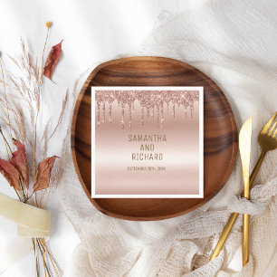 Serviette En Papier Rose Parties scintillant à goutte d'or brillant mé