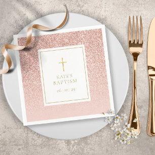 Serviette En Papier Rose Parties scintillant or Baptême Christening