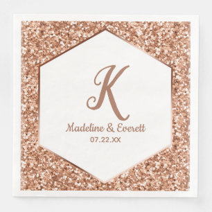 Serviette En Papier Rose Parties scintillant or Confetti Glam Monogram