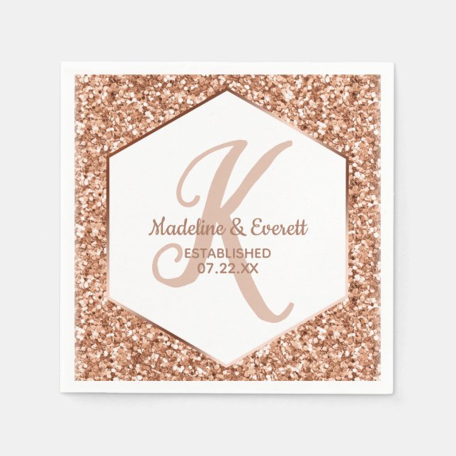 Serviette En Papier Rose Parties scintillant or Confetti Glam Monogram (Devant)