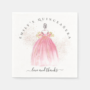 Serviette En Papier Rose Parties scintillant or fille Gown Quinceañera