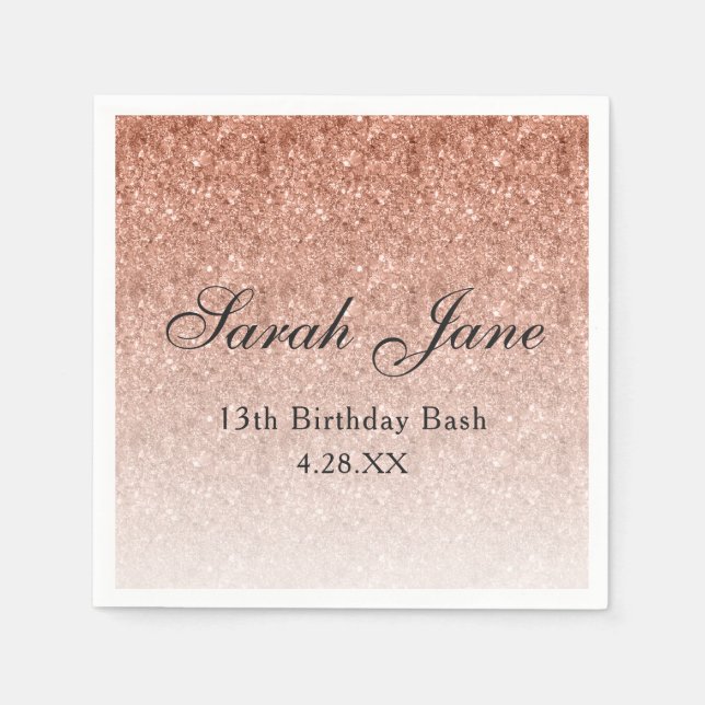 Serviette En Papier Rose Parties scintillant or Glam Personnalisé (Devant)