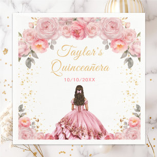 Serviette En Papier Rose Pink Princess Floral Quinceañera