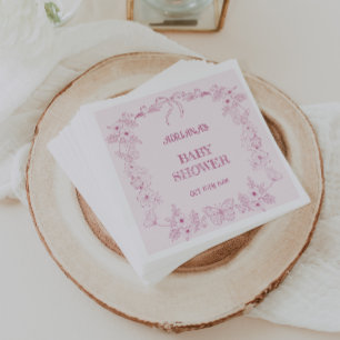Serviette En Papier Rose Poudrée Fille Baby Shower Toile Florale