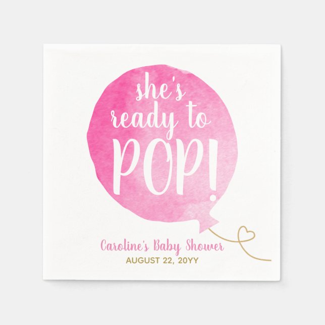 Serviette En Papier Rose prêt à pop Balloon bébé fille Douche (Devant)