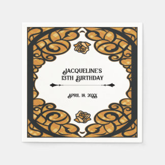Serviette En Papier Rose Princesse Anniversaire Orange et Noir