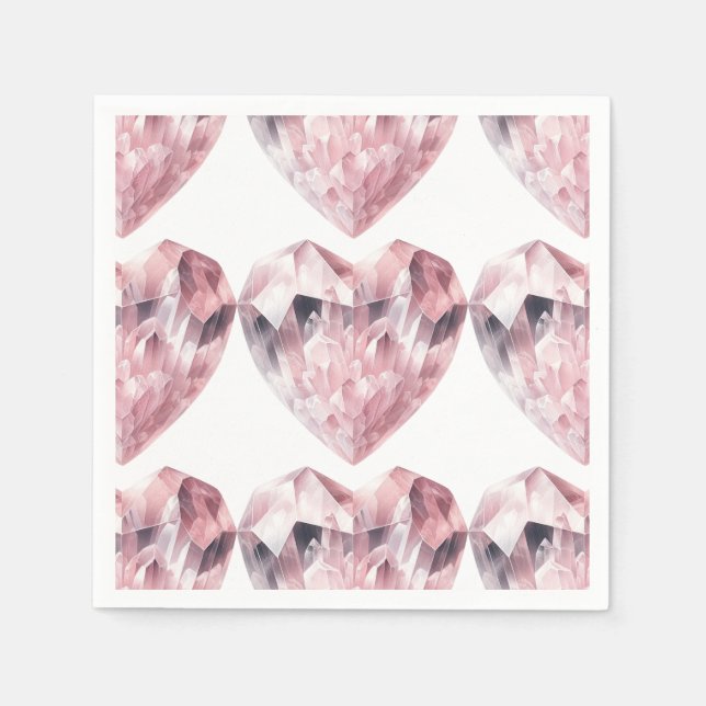 Serviette En Papier Rose Quartz Cœur Rose Fête de Cristal d'Amour (Devant)