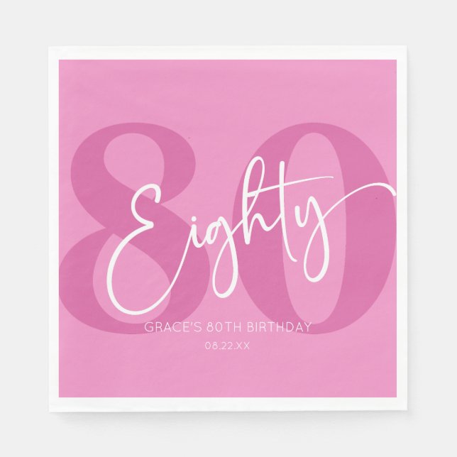 Serviette En Papier Rose Quatre-vingts 80e fête du 80e anniversaire (Devant)