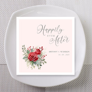 Serviette En Papier Rose Romantique Rouge Foncé Heureux Pour Toujours
