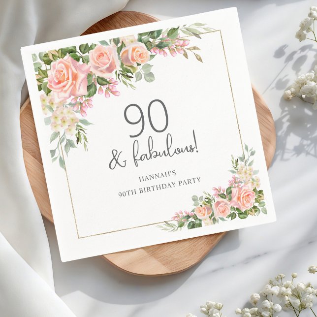Serviette En Papier Rose rose de Peach Floral 90e anniversaire (Créateur téléchargé)