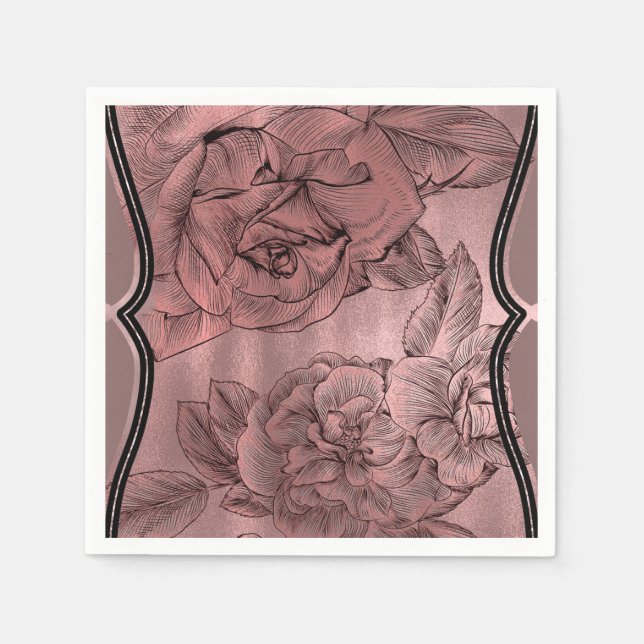 Serviette En Papier Rose Rose Dusty Or Élégant Glam Floral Chic (Devant)