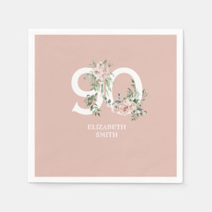 Serviette En Papier Rose rose Elégante 90ème Blush Anniversaire