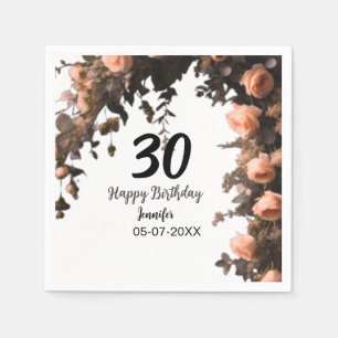 Serviette En Papier Rose rose fleur vintage moderne 30e anniversaire