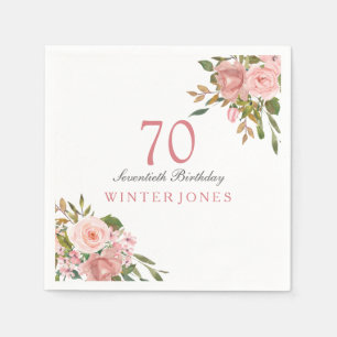 Serviette En Papier Rose Rose Gold Flowers 70e Anniversaire de fête Na