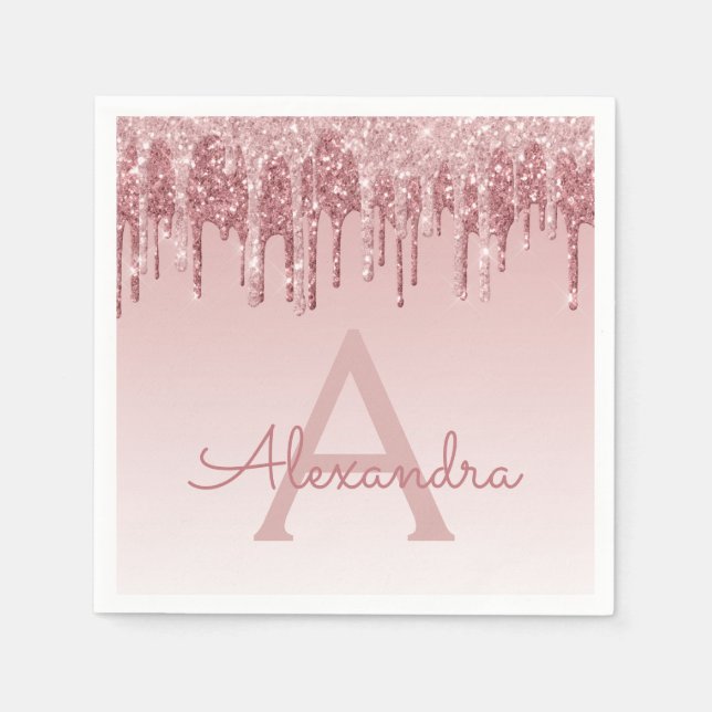 Serviette En Papier Rose Rose Gold Parties scintillant et étincelle Mo (Devant)