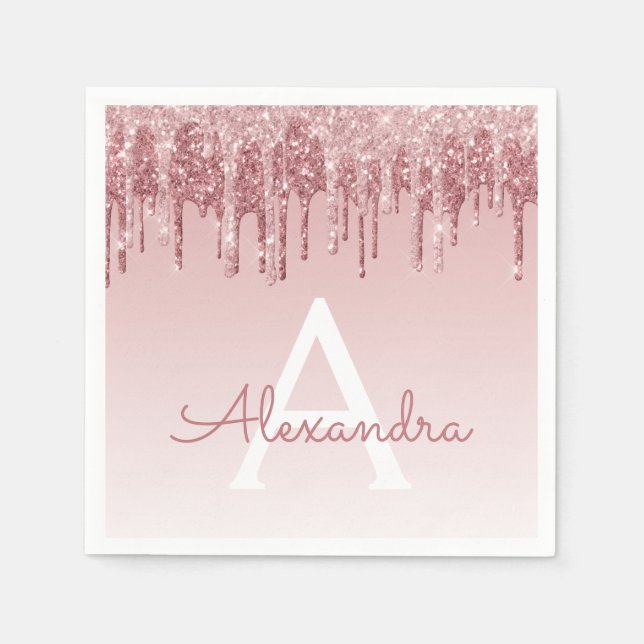 Serviette En Papier Rose Rose Gold Parties scintillant et étincelle Mo (Devant)