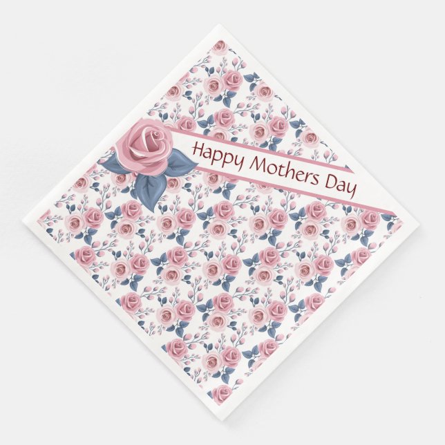 Serviette En Papier Rose rose joyeuse Fête des mères (Coin)