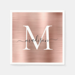Serviette En Papier Rose Rose Or Monogramme Girly Script en métal bros