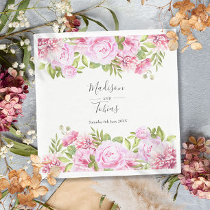 Serviette En Papier Rose rose pâle vert Mariage floral