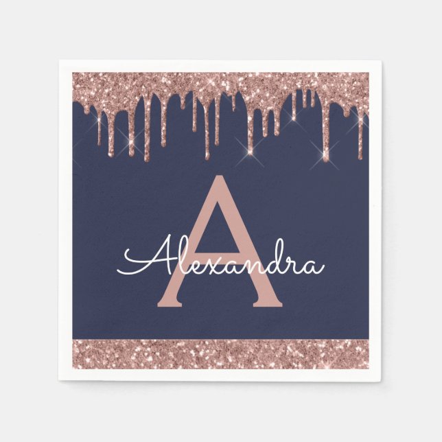 Serviette En Papier Rose Rose Rose Gold Parties scintillant Marine Blu (Devant)