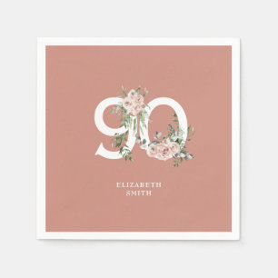 Serviette En Papier Rose rose saumon élégante 90e anniversaire